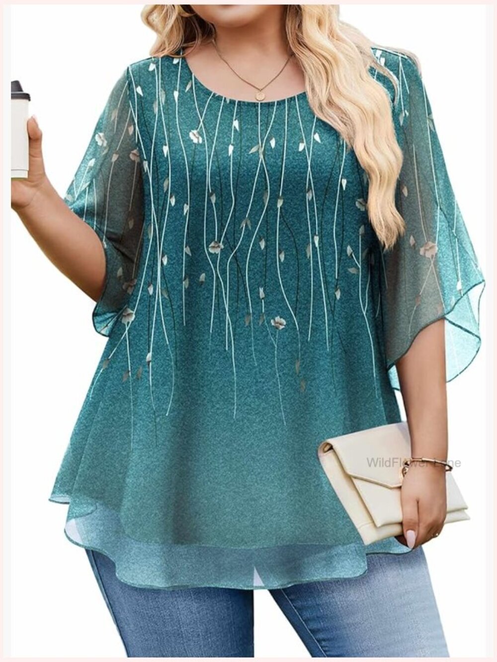 Plus Size Blouses 3/4 Sleeve Dressy Casual Loose Fit Flowy Shirts